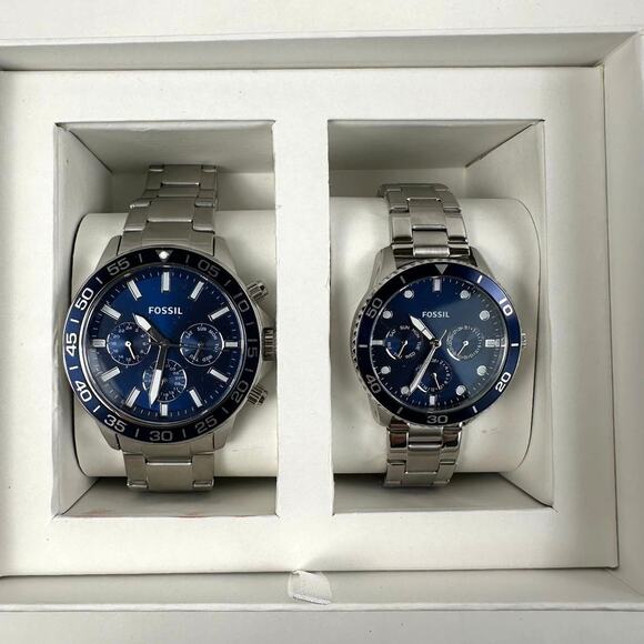 Fossil His and Hers Multifunction Stainless Steel Watch Box Set BQM2828SET $380
